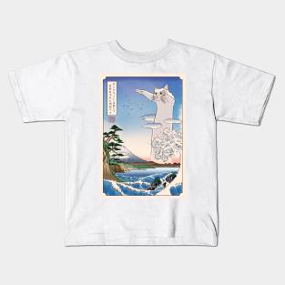 Ukiyo-e meme: Long Cat [White] Kids T-Shirt